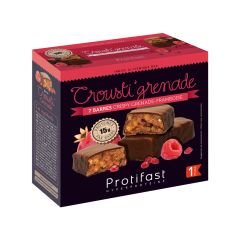 Barre croustillante grenade et framboise riche en protéines.