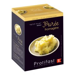 Préparation pour purée fromagère riche en protéines. 1 boîte de 7 sachets x 31 g.